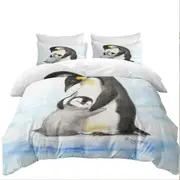Cute Animal Art Drawings Penguins Hug Quilt Cover