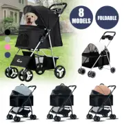 Dog Pet Stroller Pram Cat Travel Foldable Pushchair Puppy Trolley 4 Wheels