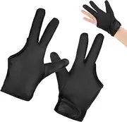 Ptwola 2pcs Heat Resistant Gloves for Hair Styling, Professional Heat Proof Mitts Reusable Three-Finger Barber Glove for Hair Styling Straightener Curling Iron Wand Flat Iron (Black)