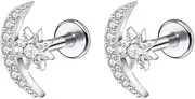 [Niaspi] 16G Silver CZ Moon Star Lip Rings Stainless Steel Conch Helix Cartilage Flat Back Earrings Studs Dainty Labret Lip Jewelry Medusa Cartilage Piercing Jewelry for Women 2Pcs, 14g, Surgical Steel