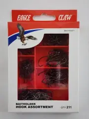 Eagle Claw Freshwater Fish Offset Baitholder Hook Assortment 211 Pc BAITHASST1