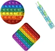 4 Pack Rainbow Fidget Toys, Autism Requires Special Stress Relief Silicone Toys, Adult Round, Square and Bracelet Squeeze Toys (Set of 4).