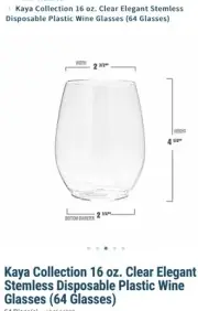 Kaya Stemless Plastic Wine Glasses New 64 Count