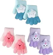 [Lotsdonxia] 3 Pairs Kids' Winter Knit Gloves – Colourful Thermal Full-Finger Mittens for Toddlers, Soft and Warm Winter Gloves with Stretchy Fit, Multicolor, One Size