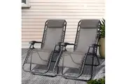 Gardeon 2PC Zero Gravity Chair Folding Outdoor Recliner Adjustable Sun Lounge Camping Beige