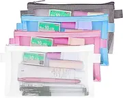 4 Pack Zipper Mesh Pencil Case Storage Bags, Portable Travel Toiletry Pouch Cosmetic Makeup Organizer Bag Stationery Pouch for Home Office School