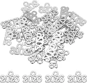 [sourcing map] Metal Year Number Charm, Silver 2026 Year Charm Graduation Tassel for DIY Jewelry Making, Necklace Bracelets, Keychain, Pack of 30, 0.55" x 0.35"