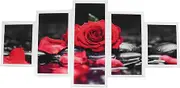 Wall Art Painting Set Romantic Red Rose Frameless Painting Artwork Home Decoration Modern High Quality HD Canvas Printing for Living Room Bedroom Office 5Pcs