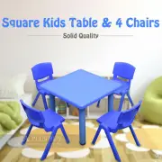 60x60cm Square Kids Children Playing Dining Study Desk Table & 4 Blue Chairs