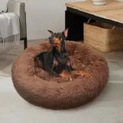 XXL 120cm Warm Plush Round Soft Dog Bed Light Coffee Non-Slip Base Pet Nest Brown XXL:120x120x20cm