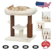 Compact Cat Tree Tower with Soft Grooming Brush and Playful Ball - Indoor Fun