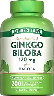 Nature's Truth Ginkgo Biloba 120 mg Standardized Extract Plus Bacopa Extract, 200 Count