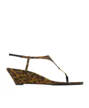Saint Laurent Cassandra Leopard Wedge Sandals 37.5,36,38.5,37,38,39.5,39,40,41,36.5 Brown