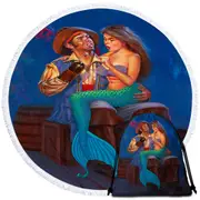 The Proposal Funny Cool Pirate and Mermaid Round Beach Towel