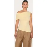 Almond Fold Over Cotton Asymmetric Hem Long Top, Almond