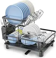 NICEYE Dish Drying Rack, 2 Tier Dish Rack with Dish Drainer, Dish Drying Rack Over Sink, 360° Rotation for Easy Drainage, with Draining Tray,Comes with Utensil Rack, Cup Rack, and Chopping Board Rack