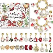 Christmas Advent Calendar Bracelets 2024 for Girls 24 Days Xmas Countdown Calendar DIY Jewelry Making Kit 22 Charm Beads 2 Bracelets for Girls Teens Women (White)