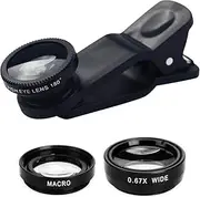 Smartphone Lens Kit - 180° Fisheye, 10X Macro, 0.67X Wide Angle | Camera Lens for Phones, Professional Photography Accessories, High-Definition Mobile Lens for Wide-Angle, and Fisheye Shots