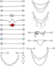 [ZELORES] 14G Industrial Piercing Jewelry Stainless Steel Industrial Earring for Women Men Snake Chain Dangle Cartilage Helix Piercing Jewelry Industrial Piercing Bar 38MM