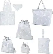 COLORFUL CANDY STYLE Laura Ashley NT904400 Kindergarten Entrance School Entrance 6-Piece Set, Lesson Bag, Quilting (Gusset), Shoe Case, Drawstring Gymnastics Clothes, Lunch Bag, Cup Bag, Small Items,