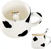 Gifts for Women Cute Cow Coffee Mug Tea Cup with Spoon Lid,Kawaii Stuff Funny Cool Mugs Valentine's Mother's Day Halloween Xmas Gifts for Wife Mum Grandma Boyfriend Girl Teacher Friend,Birthday