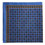 Azure Blue Floral Wool/Silk Pocket Square (Hand-Rolled in England)