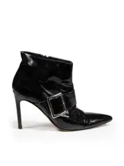 Black Patent Leather Buckle Detail Boots