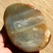 Agate Geode Slice Display Stone Polished Light Brown Crystal Gray Banding Quartz