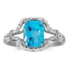 14k White Gold Emerald-cut Blue Topaz And Diamond Ring