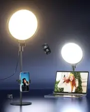 10.5” Dimmable Desktop Ring Light with Stand and Phone Holder, 24W Full