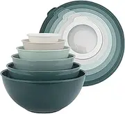 COOK WITH COLOR Mixing Bowls with TPR Lids - 12 Piece Plastic Nesting Bowls Set includes 6 Prep Bowls and 6 Lids, Microwave Safe Mixing Bowl Set (Green)