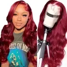 99J Burgundy Lace Front Wigs Human Hair 180% Density Red Lace Front Wigs Huma...