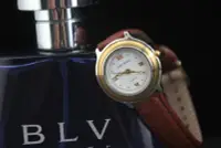 在飛比找Yahoo!奇摩拍賣優惠-台灣品牌glad stone防水石英錶 金色表框;棕色錶帶,