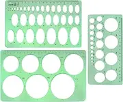 BronaGrand 3pcs Circle Stencils Oval Stationery Template Plastic Measuring Templates Geometric Rulers Set for Drafting, Drawing(Clear Green)