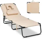 Costway Face Down Tanning Chair, Beach Lounge Chair with 5-Level Adjustable Backrest & 3 Removable Pillows, Folding Sunbathing Recliner with Face Hole, Reinforced Chaise Lounge Chair for Deck
