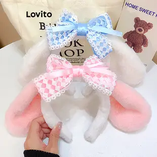 Lovito 可愛卡通蝴蝶結蕾絲人造毛皮女式髮帶 LFA08316 (粉色/藍色)