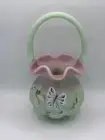 FENTON LOTUS MIST Burmese Berry & Butterfly BASKET Hand Painted and Signed