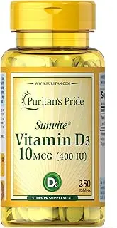 Puritan's Pride Vitamin D3 10 mcg (400 IU)-250 Tablets