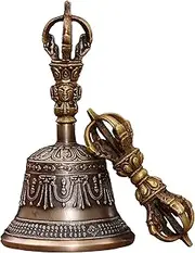 Meditation Bell, Mini Tibetan Bell Bajra Set, Dharma Object Buddhist Singing Bowl Dorje Vajra Musical Instruments Handmade Handbells for Home Christmas Temple Kitchen