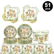 Wild One Jungle Animals Theme Party Tableware 10 Guest Pack Plates Cups Napkins Tablecloth