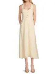 WeWoreWhat Anthro Halter Button-Front Linen Midi Dress Antique White Sz XS NWT