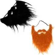 2pcs Beard Moustaches Set for Halloween Costume Party Supplies Shaving Fake Mustache Props