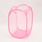 1X Laundry Basket Bin Storage Washing Bag Mesh Collapsible Foldable Hamper Pink