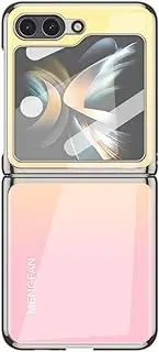 Case for Samsung Galaxy Z Flip5, Luxury Hard Glass Case with Built-in Screen Protection, Shockproof and Scratch Resistance (for Galaxy Z Flip5,Yellow pink1)