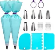 Piping Bags and Tips Set, Frosting Piping Kit for Baking with Reusable Pastry Bags and Tips, Standard Converters, Silicone Rings, Cake Decorating Tools Supplies Premium Stainless Steel Piping Nozzles