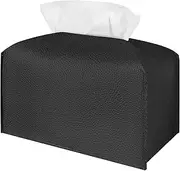 PU Tissue Box Holder, Facial Tissue Dispenser Case for Bathroom, Vanity Countertop, Tabletop, Rectangle Napkin Tissue Box Cover Compatible with Kleenex Paper Hand Towels (Black)