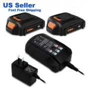 Lizone 2PC 4Ah Battery for WORX WA3520 20V PowerShare 2.0 Ah Battery and Charger