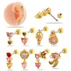 Pink Crystal Tragus Helix Cartilage Stud Bar Piercing Top Upper Ear Earrings