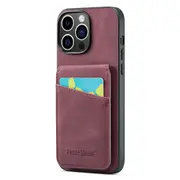FIERRE SHANN For iPhone 14 Pro Max Kickstand Phone Case Card Holder PU Leather + TPU Cover