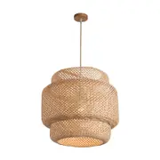 Pendant Light Ceiling Retro Hanging Cafe Lights Loft Japanese Style Hand Weaved Bamboo Woven Lampshade for Teahouse B True Color